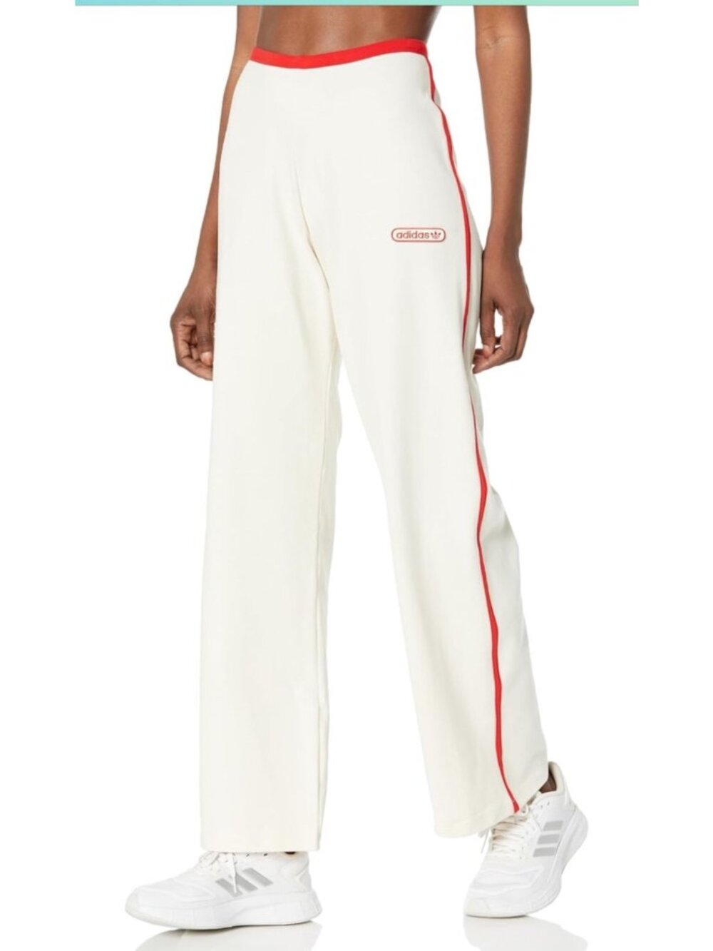 Adidas Women’s M Wide Leg Pants Off-White/Red Trim High-Rise Wide-Leg Cotton